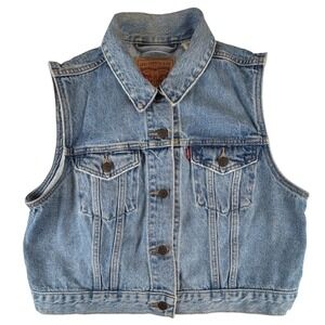 Levi's Cropped Denim Vest Women's Large Light Wash Sleeveless Trucker Jacket Y2K